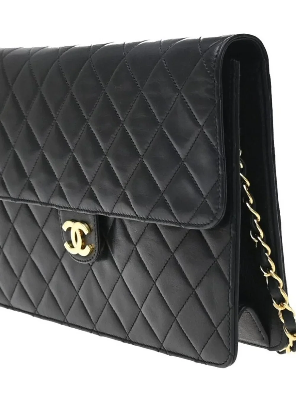 CHANEL CC Logo Matelasse Chain Shoulder Bag Leather GHW Black
